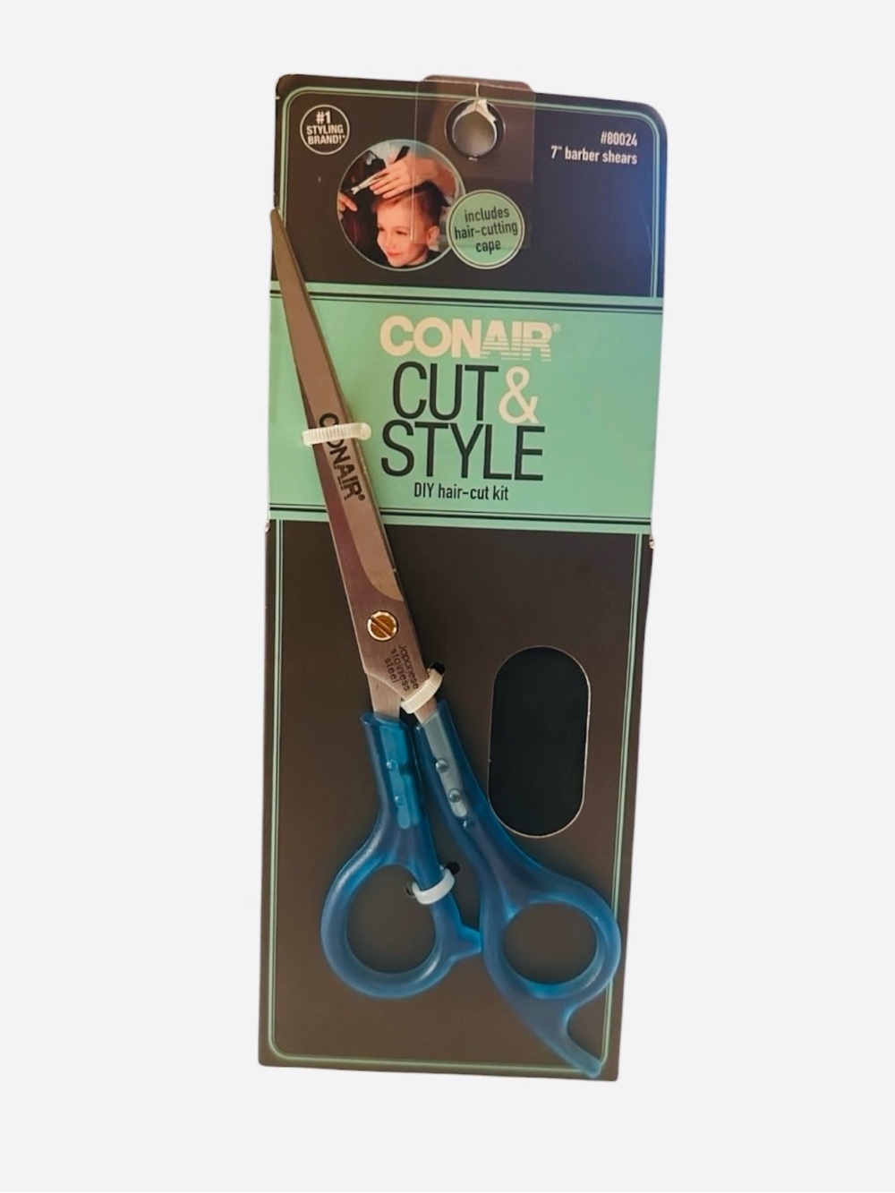 Conair Cut & Style 7” Blue Barber Shears with Haircut Cape